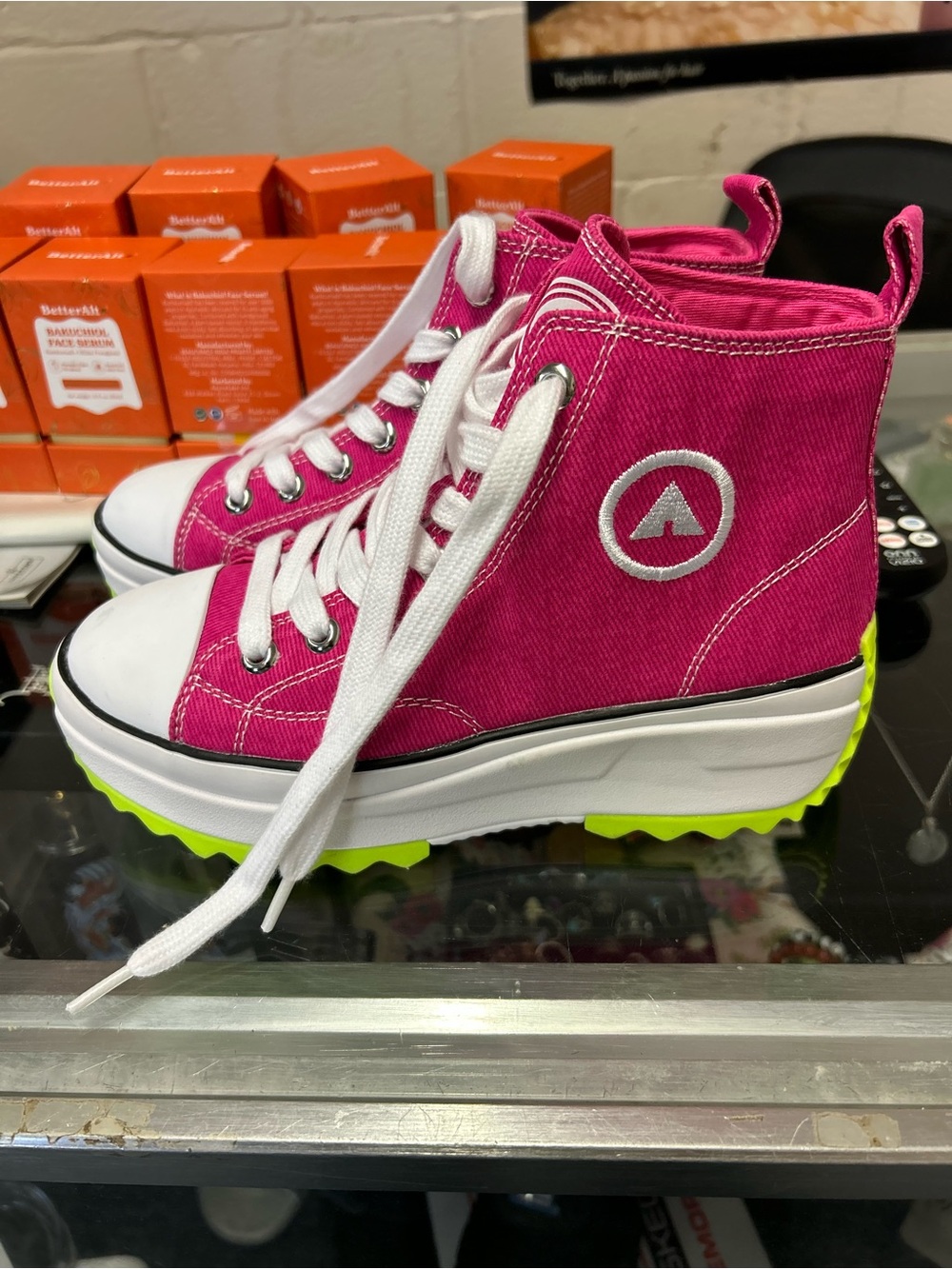Airwalk Hot Pink Platform High-Top Sneakers with Neon Green Sole